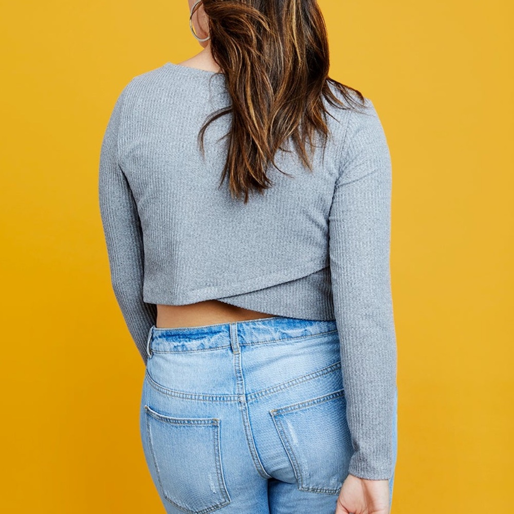 Refinery29 X Eloquii Cross Back Ribbed Grey Crop Top, Size 20